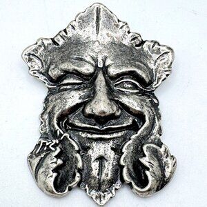 Vintage 1989 Carruth Pewter Smiling Green Man Brooch Pin Nature Garden Design